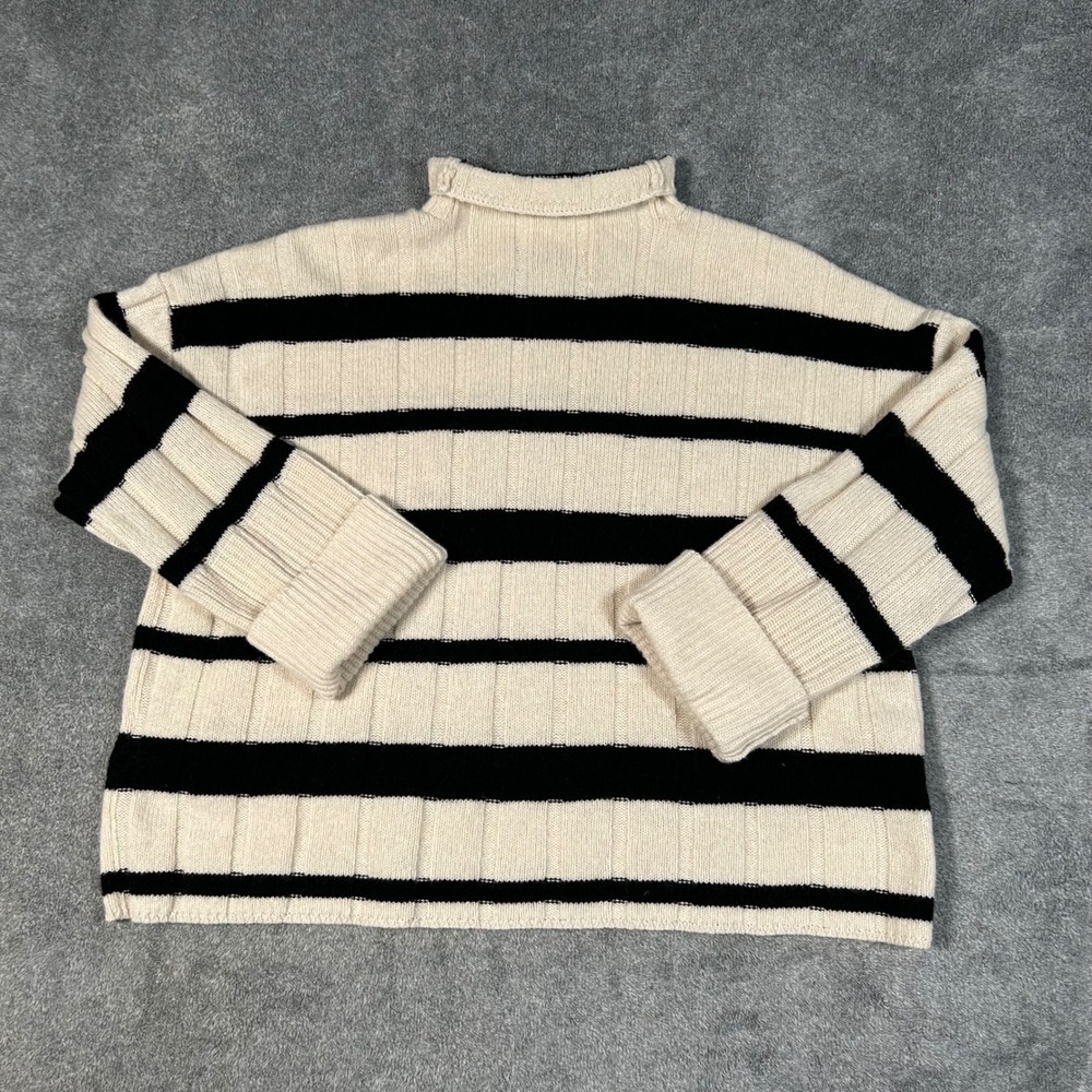 Madewell Cashmere Wool Knit Striped Turtleneck Sweater Cream Black Womens XS - Picture 5 of 9